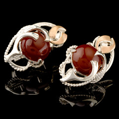 Серебряные серьги 925 пробы с кабошоном и золотом арт. 527с