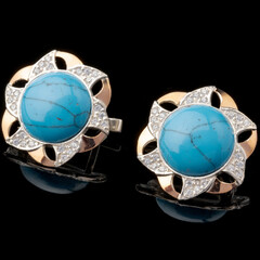 Серебряные серьги 925 пробы с кабошоном и золотом арт. 540с